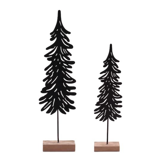Melrose Cut-Out Metal Pine Tree with Wood Base Set